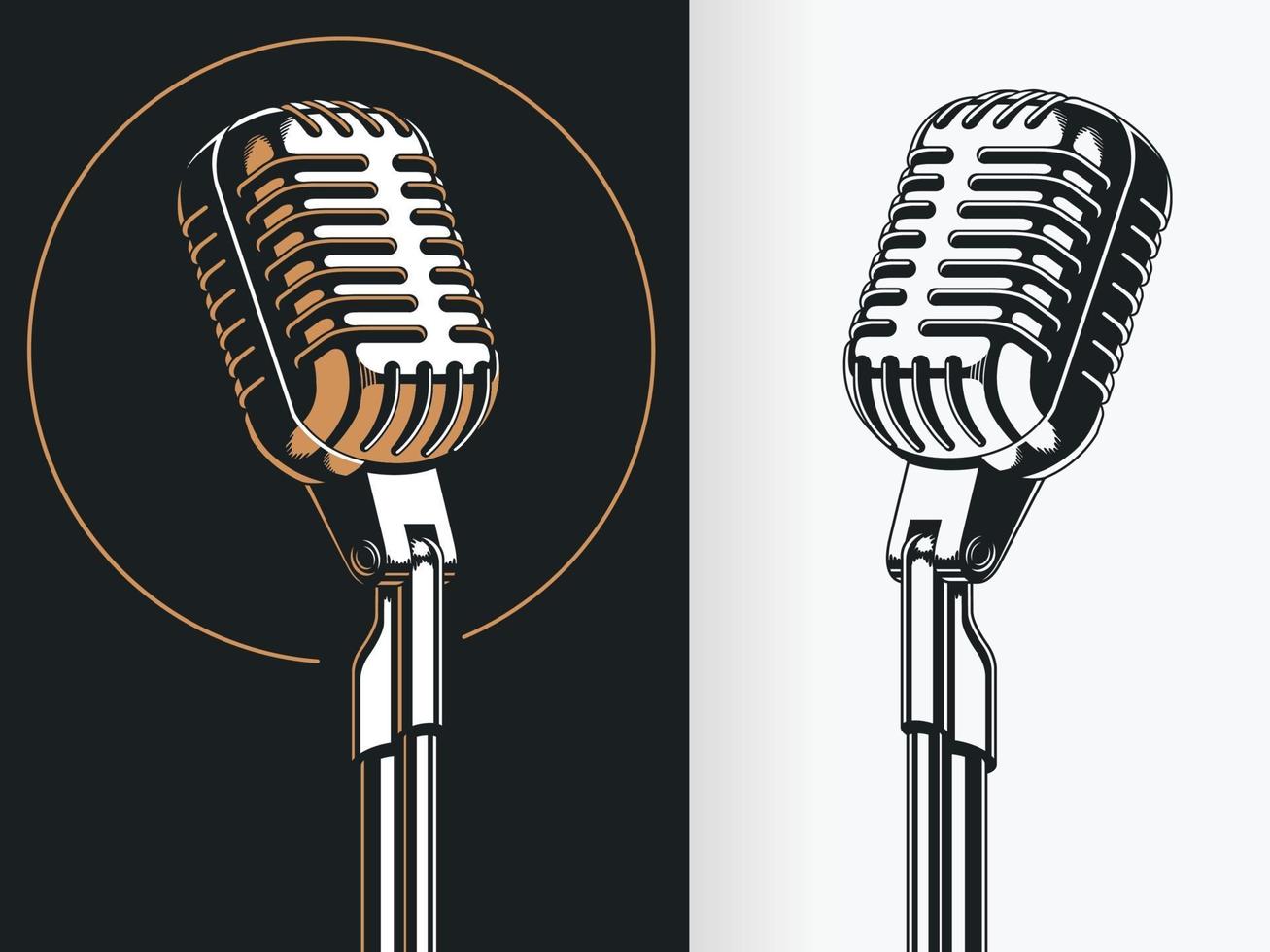 Silhouette Standing Stage Microphone Stencil Vector Drawing