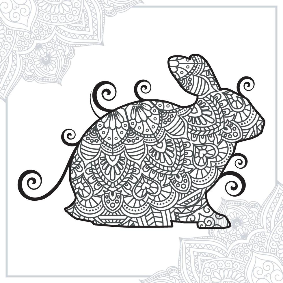 Rabbit Mandala. Vintage decorative elements. Oriental pattern, vector illustration.