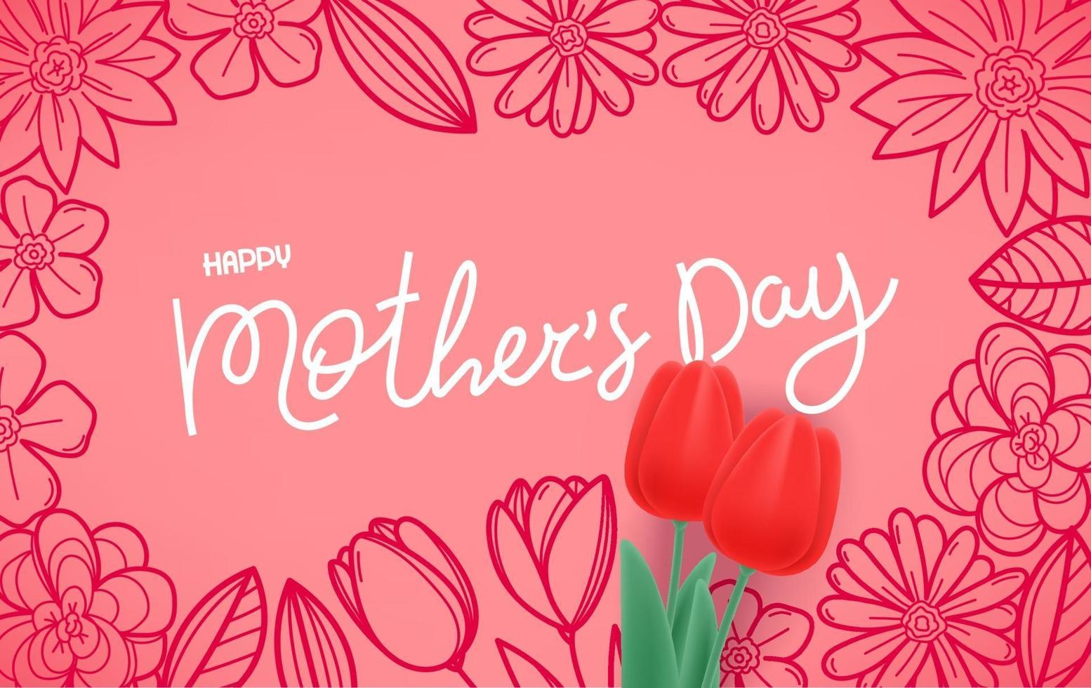 Happy mothers day greeting horizontal card with beautiful tulips ...