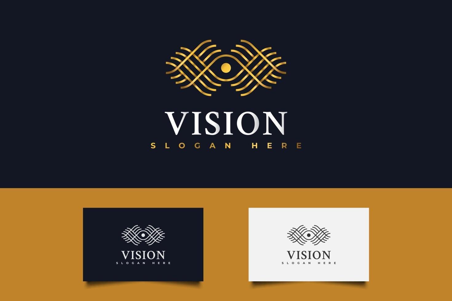 logotipo de la visión del ojo dorado. logotipo de un ojo en concepto lineal vector