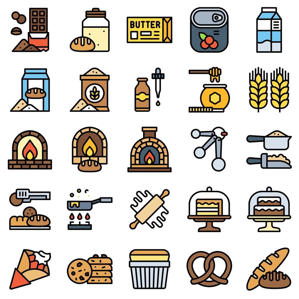 panadería y horneado relacionados con el conjunto de iconos llenos 3 vector