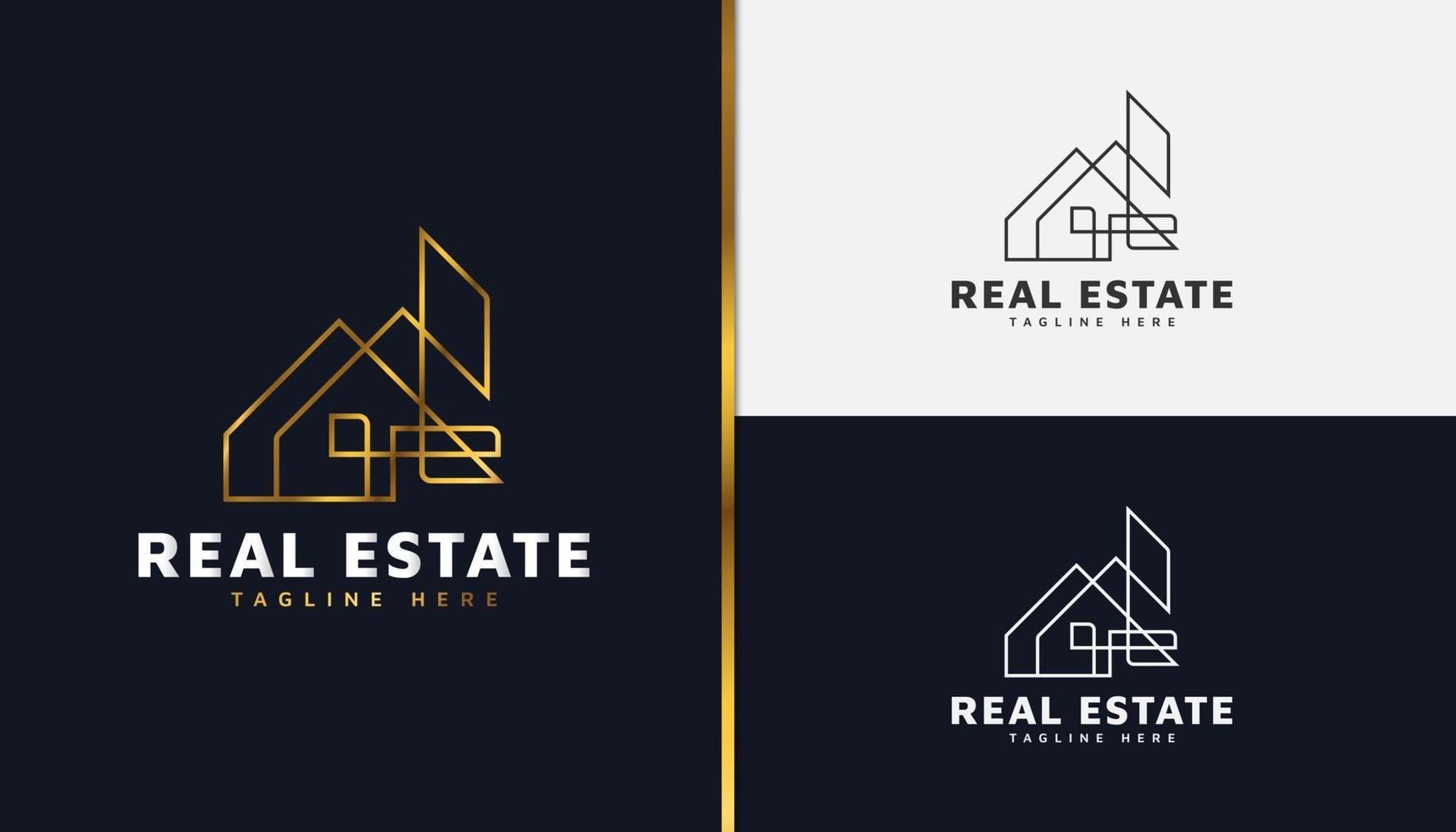 Gold Real Estate Logo with Line Style. Construction, Architecture or Building Logo Design Template vector