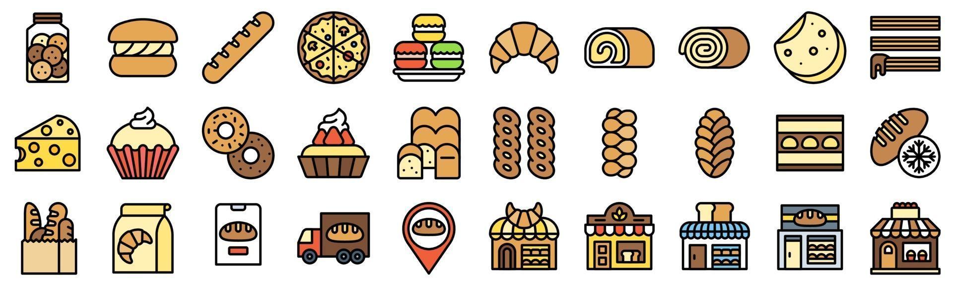 panadería y panadería relacionados con el conjunto de iconos llenos 5 vector