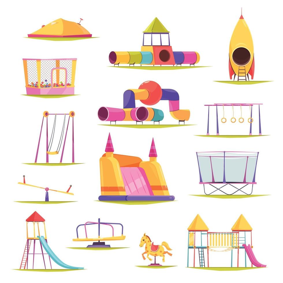 Children Playground Elements Set Vector Illustration