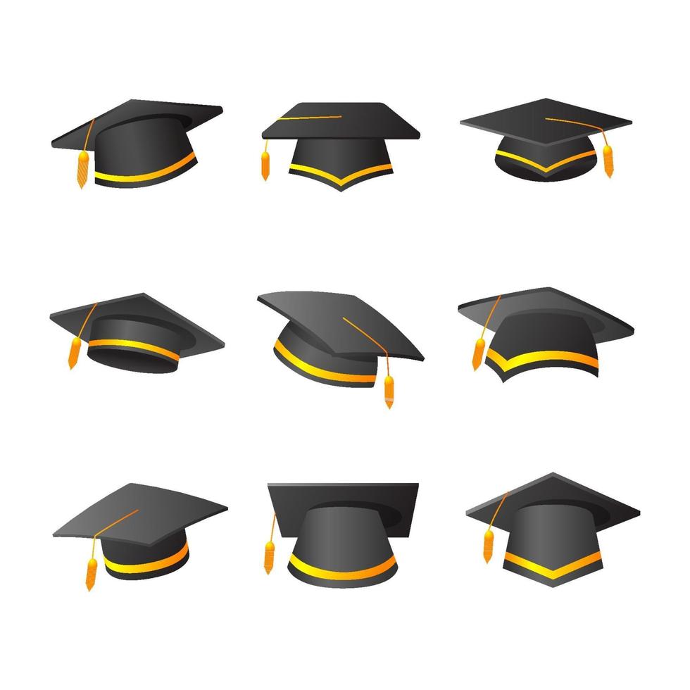 colección de iconos de sombrero de graduación en degradado vector