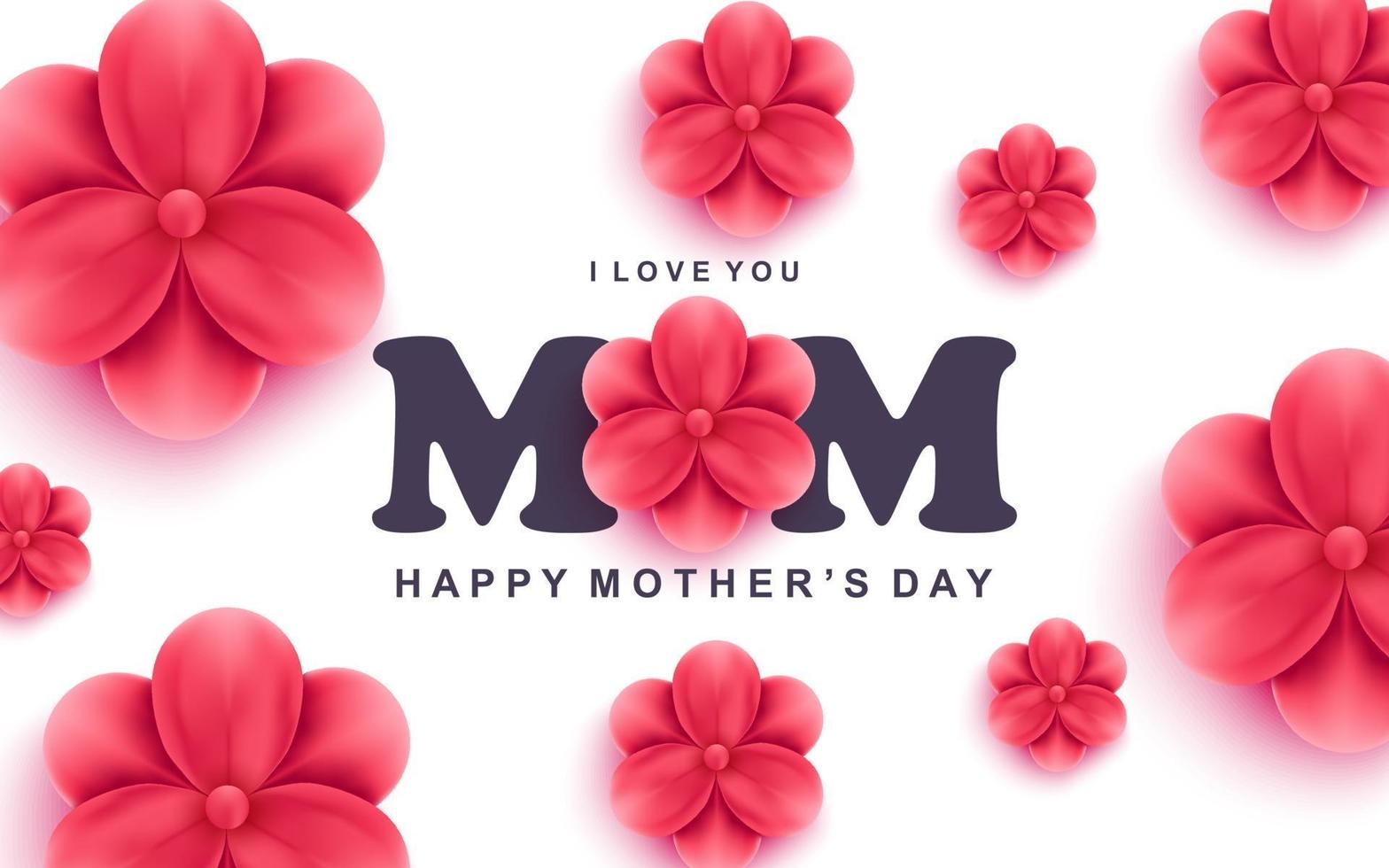 feliz día de la madre tarjeta de felicitación te amo texto de mamá y hermosas flores rojas vector