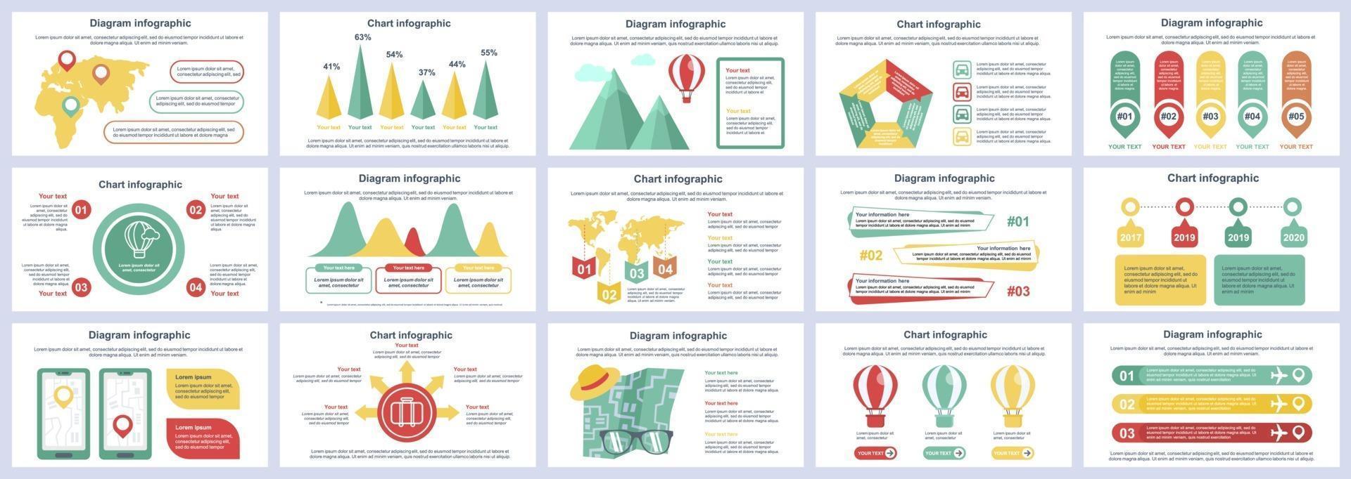 Travel vacation infographics presentation slides template vector design template