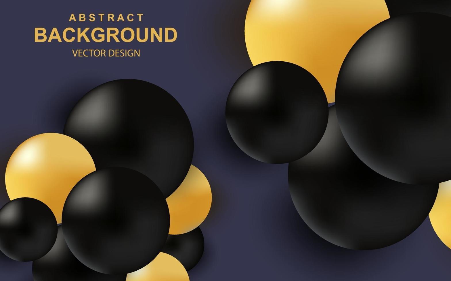 Color abstract background with realistic 3d balls luxury composition with black and gold glossy spheres vector