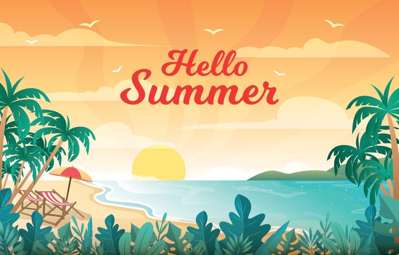 Summer Beach Sunset Background vector