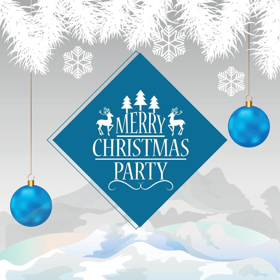 Tarjeta de felicitación de invitación de Navidad creativa con bola de fiesta azul sobre fondo blanco. vector