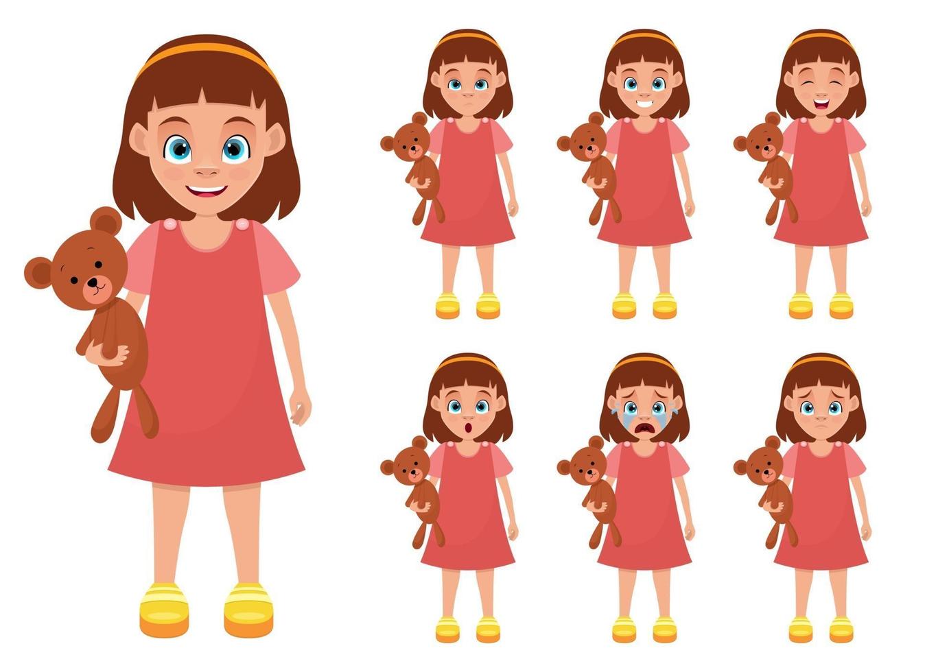 Ilustración de diseño de vector de expresiones de cara de niña aislada sobre fondo blanco