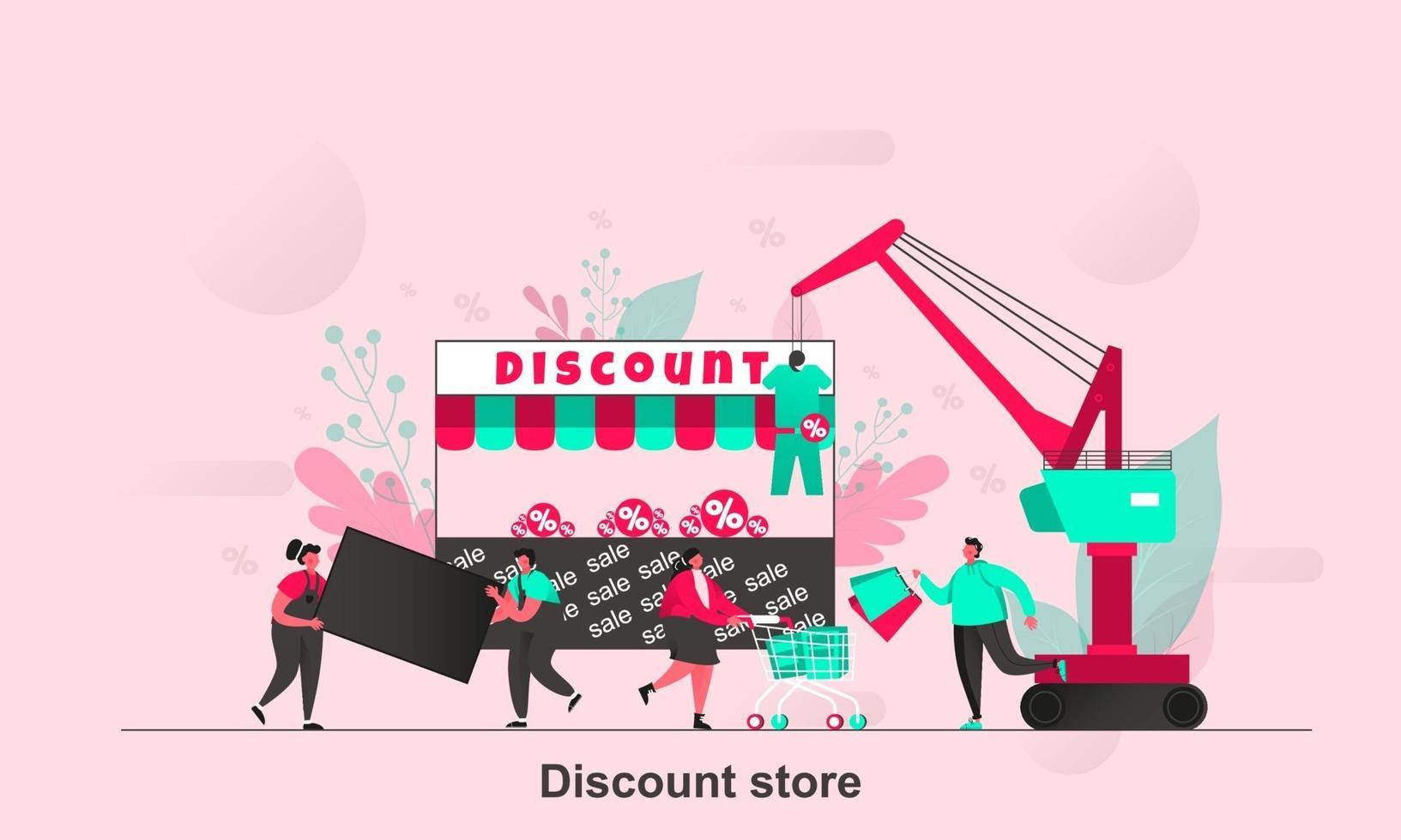 Discount store web concept design in flat style vector illustration