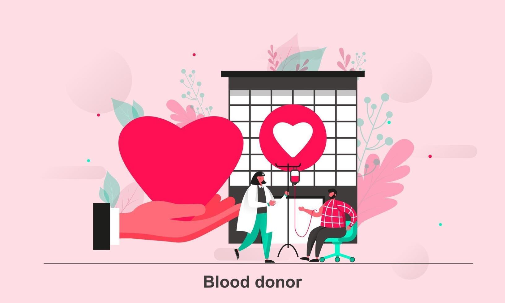 Blood donor web concept design in flat style vector illustration