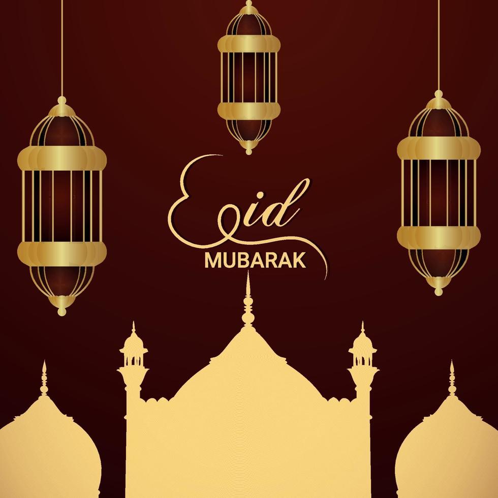 Eid mubarak islamic festival flat design concept with creative lantern vector