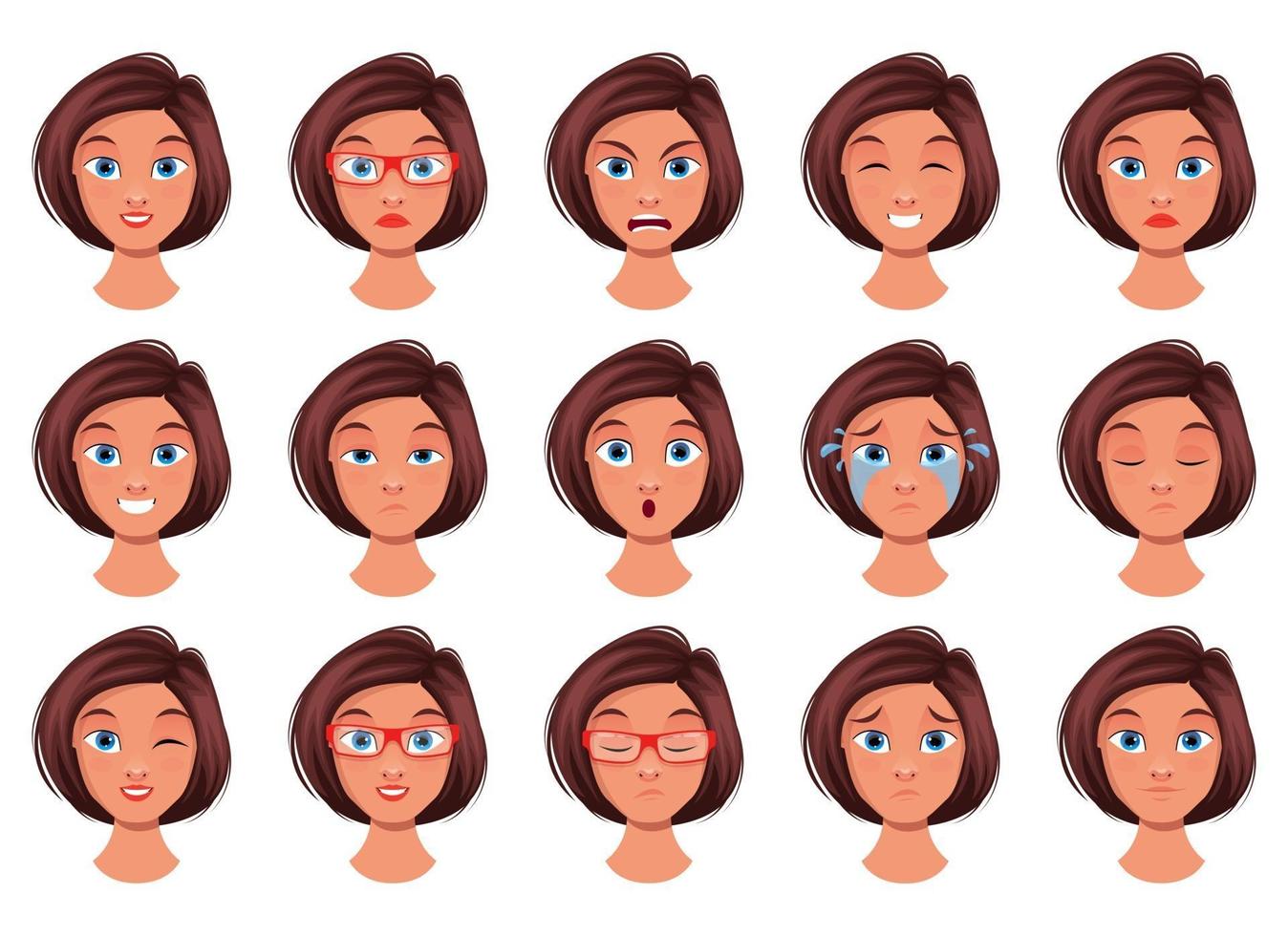 Ilustración de diseño de vector de expresión de cara de mujer aislada sobre fondo blanco