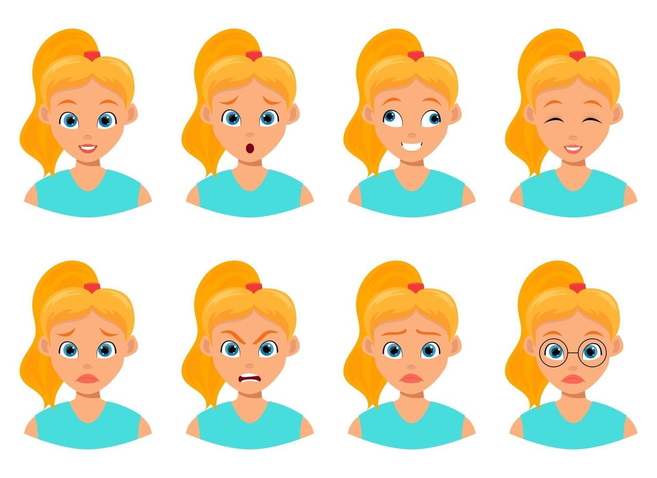 Little girl face expressions vector design illustration isolated on white background