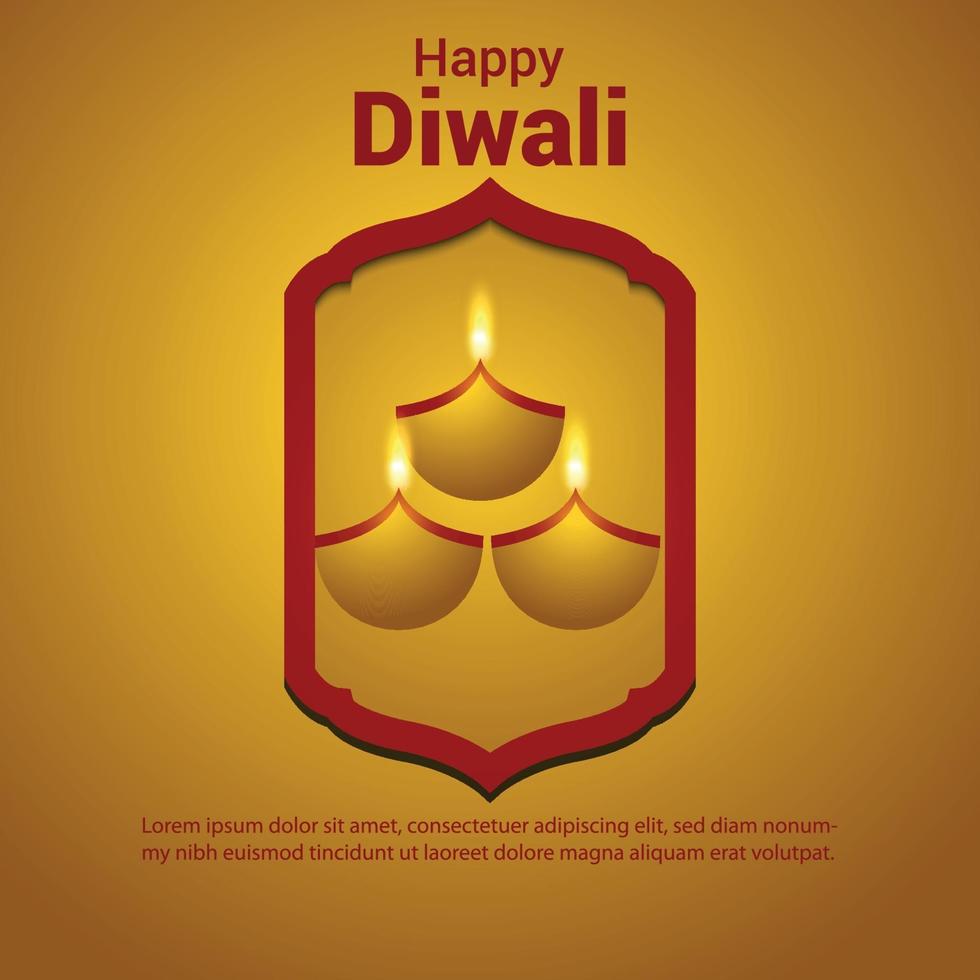 Happy diwali festival of light with creative diya on yellow background vector