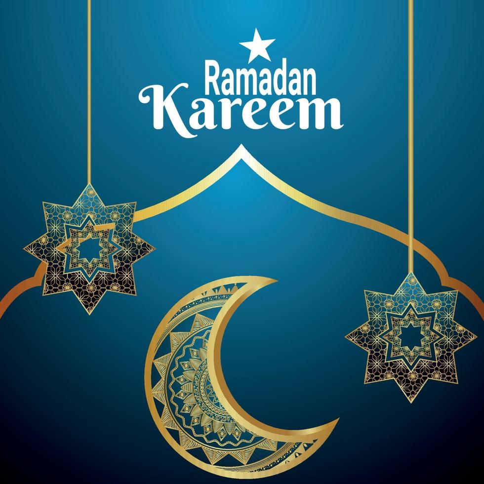 Ramadan kareem islamic festival celebration greeting card with pattern flower and arabic moon vector