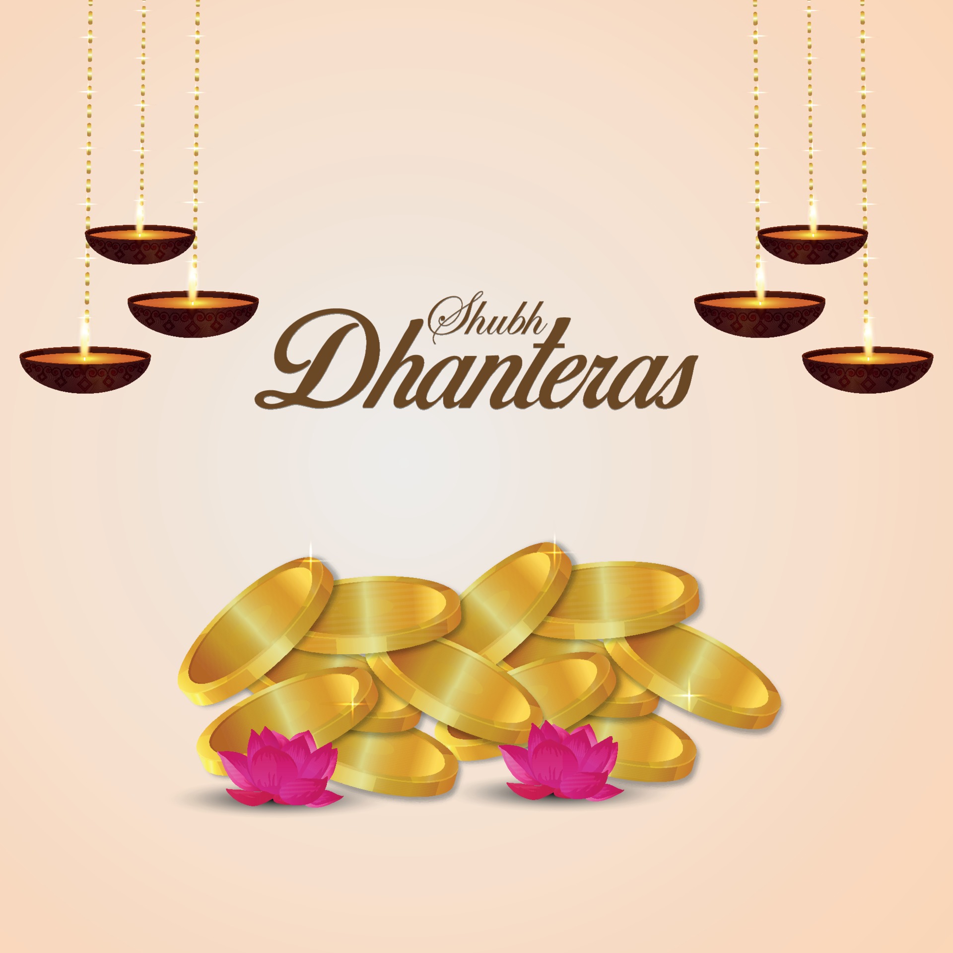 Shubh dhanteras celebration greeting card with gold coin on white background  2368160 Vector Art at Vecteezy