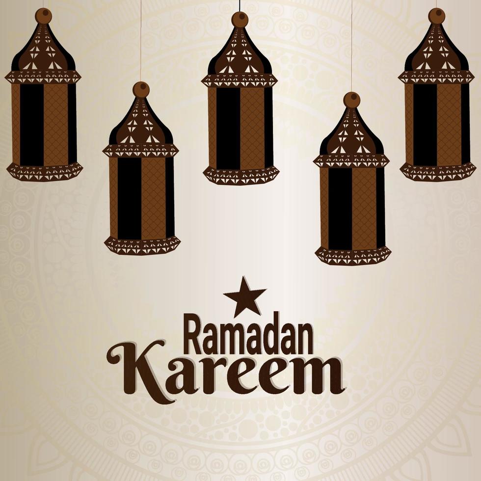 festival islámico ramadan kareem con fondo de patrón y linterna plana vector