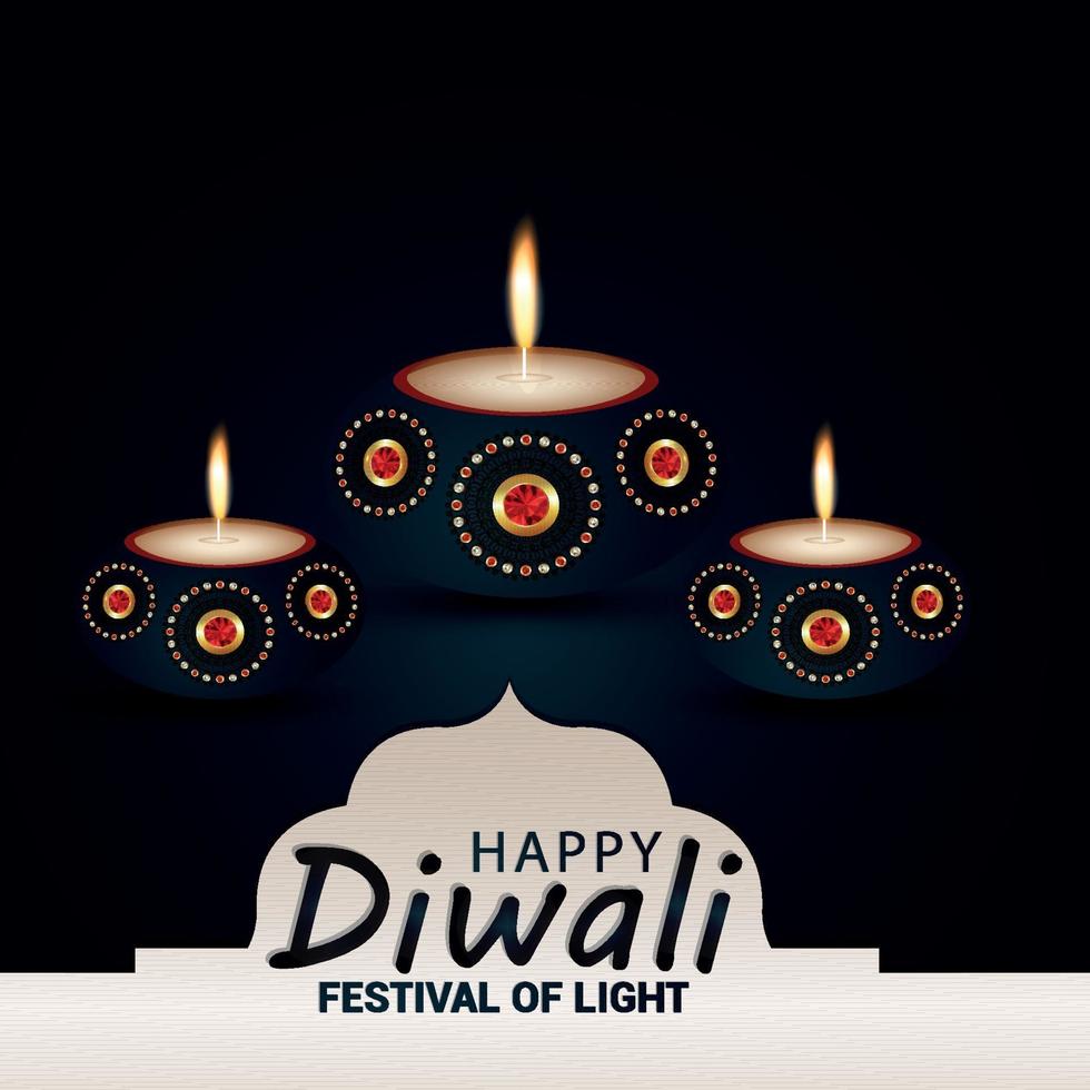 feliz diwali festival indio de la india celebración tarjeta de felicitación vector