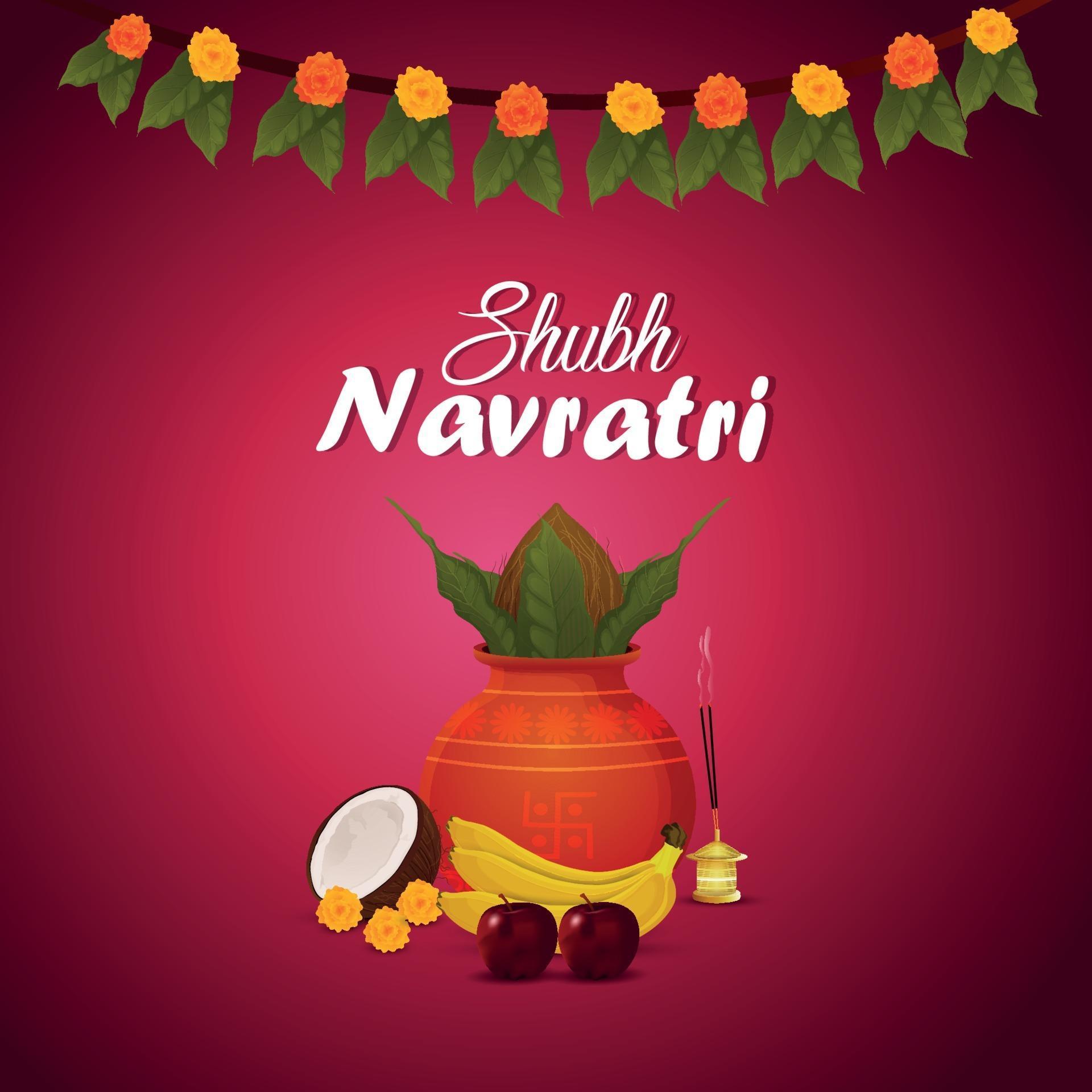 Shubh navratri celebration greeting card with creative kalash 2368186