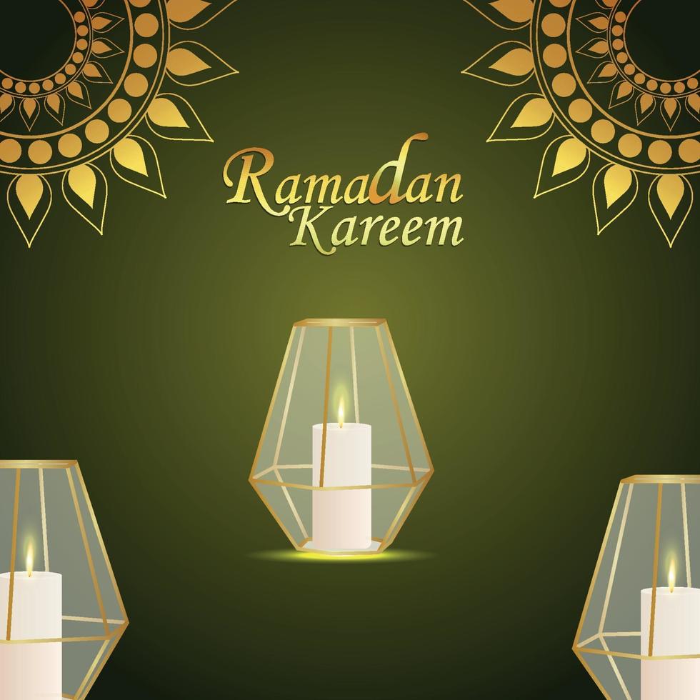 Islamic festival invitation greeting card with crystal lantern on pattern background vector