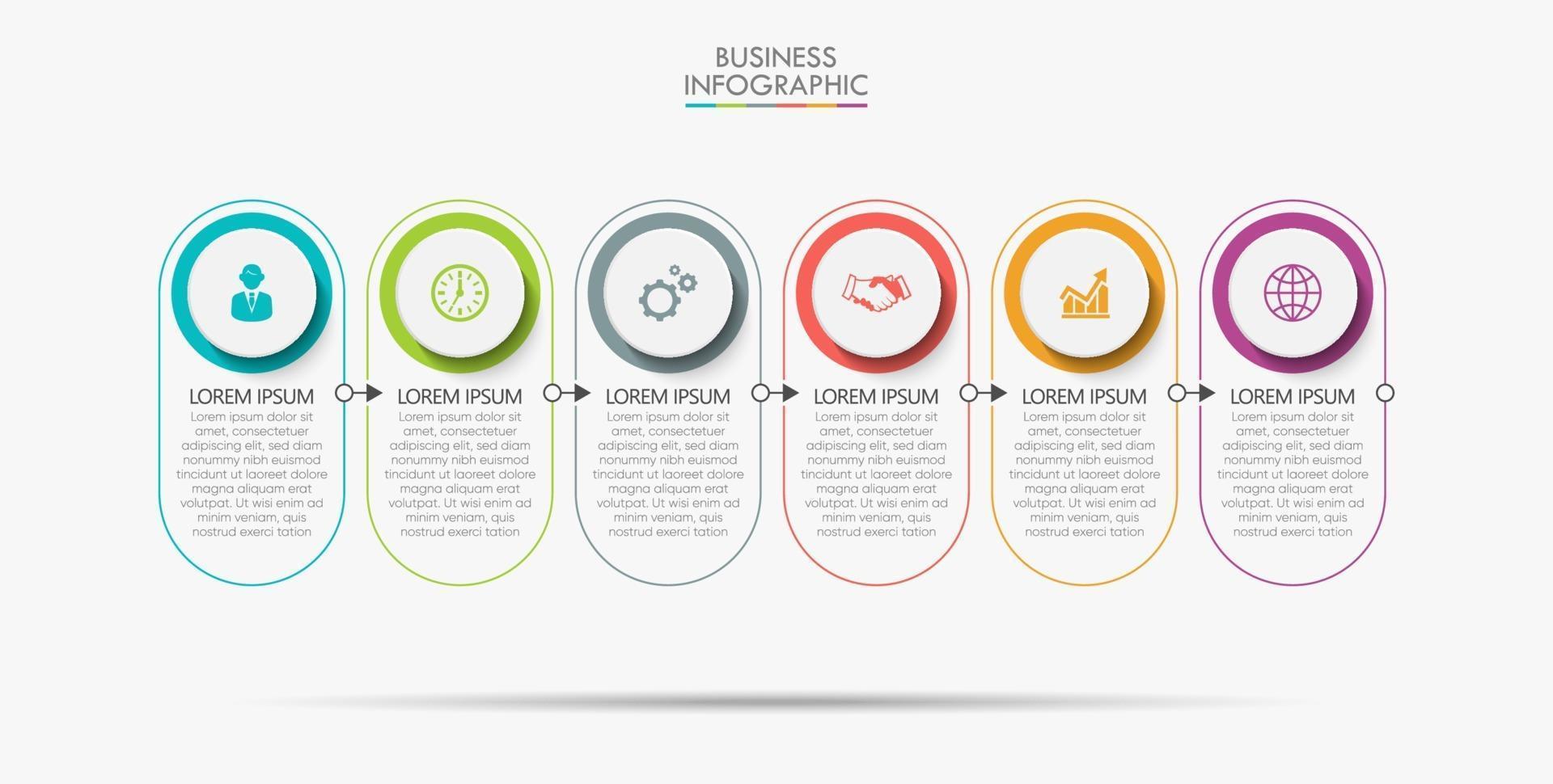 Plantilla de diseño de línea delgada infográfica con 6 opciones. vector