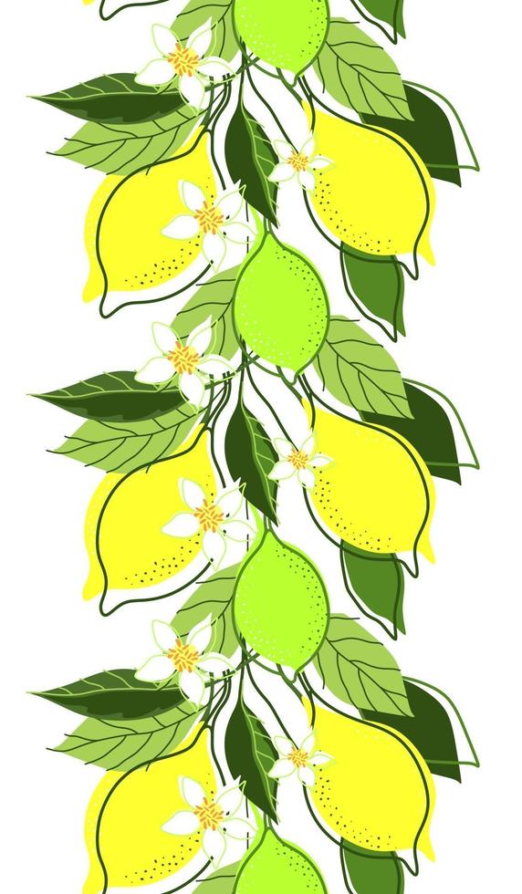 SEAMLESS BORDER OF LEMON BRANCHES ON A WHITE BACKGROUND vector