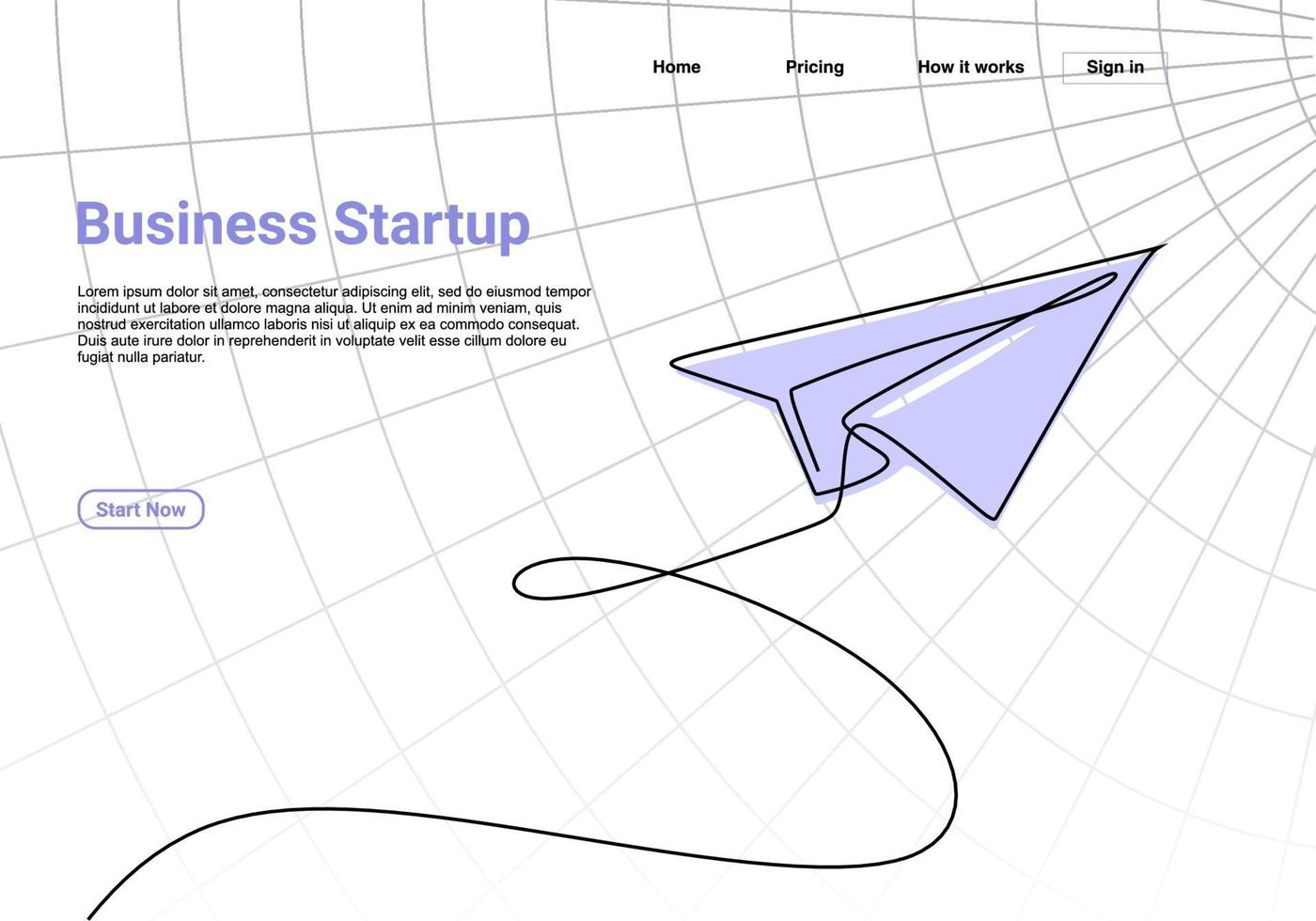 avión aterrizando un dibujo de línea. Ilustración de mensaje de icono de negocio de vector con página de inicio de inicio de negocio.
