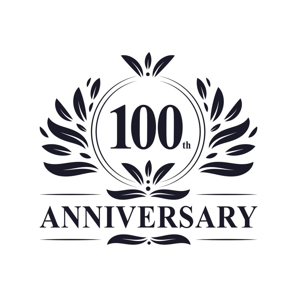 100th Anniversary celebration, luxurious 100 years Anniversary logo design. vector