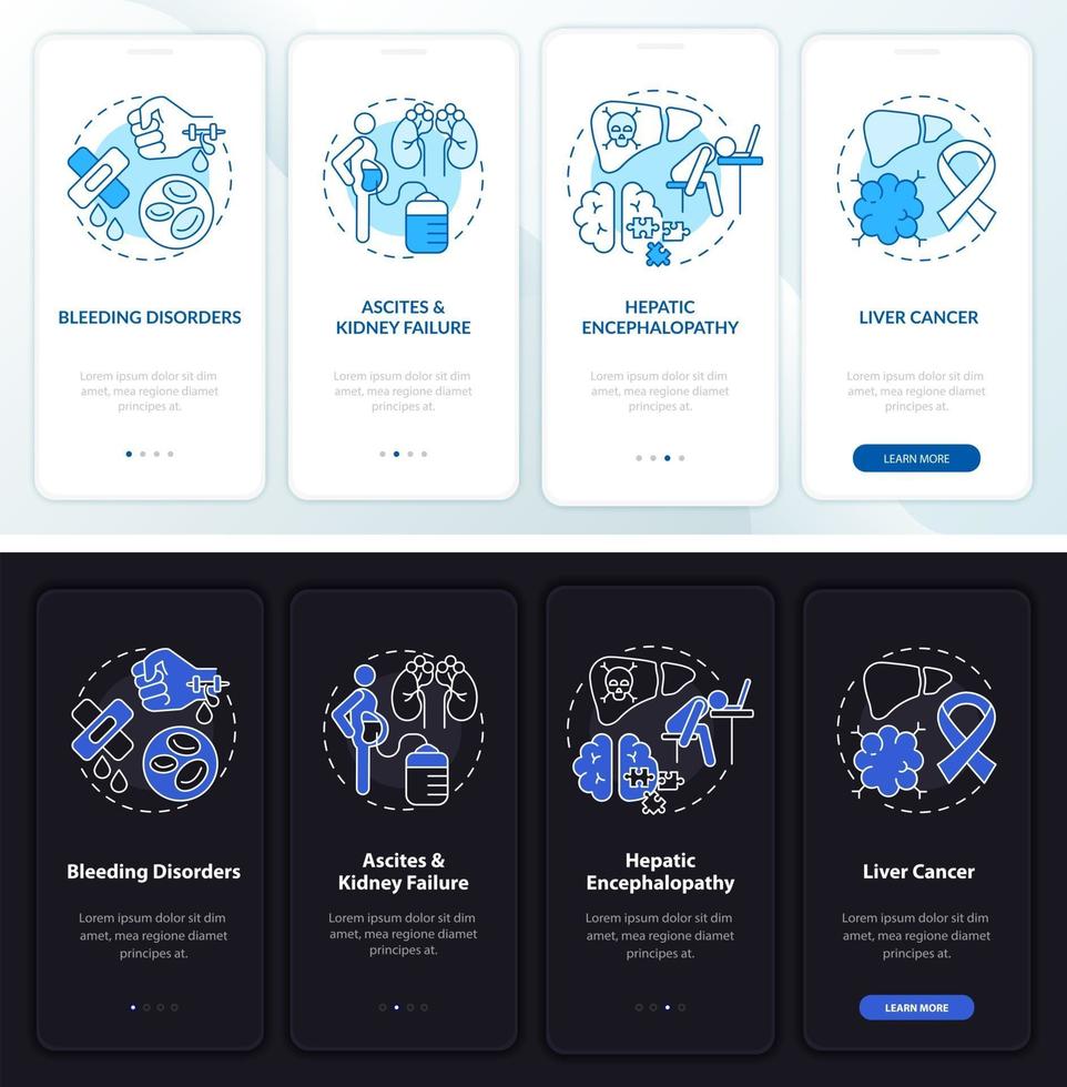 Liver failure result onboarding mobile app page screen with concepts vector