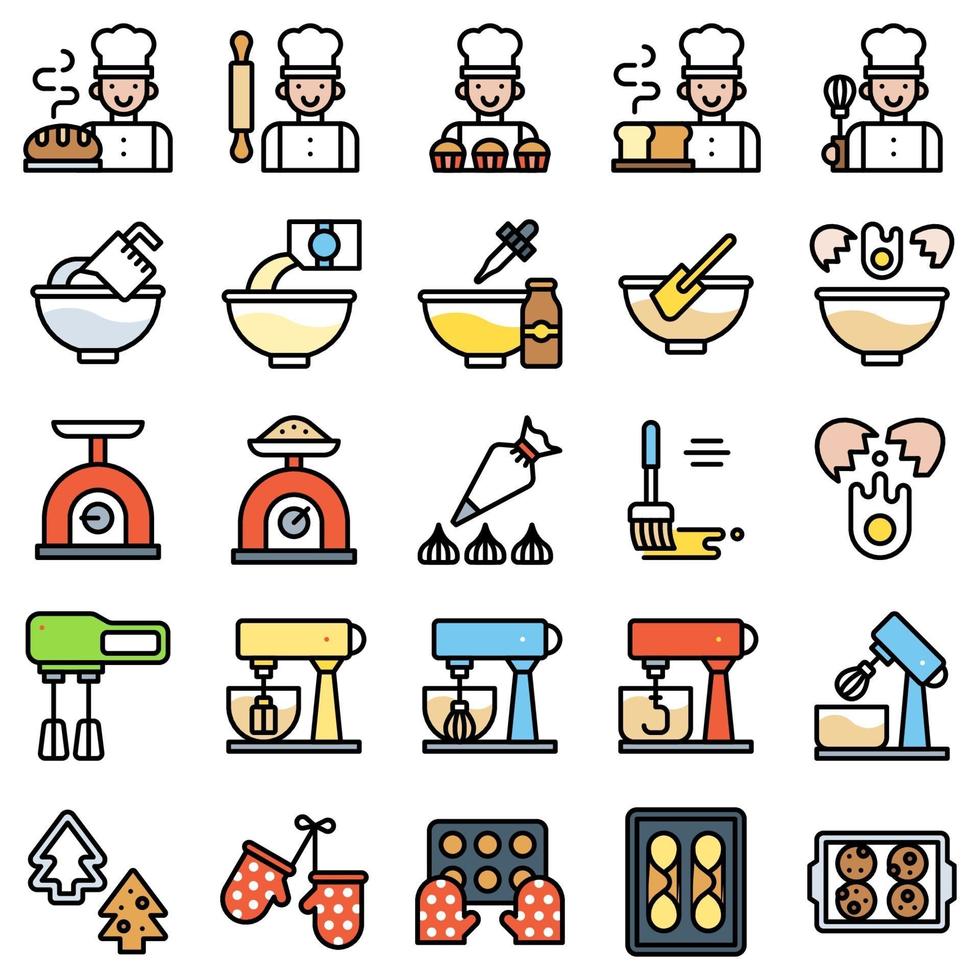 Bakery and baking related filled icon set vector