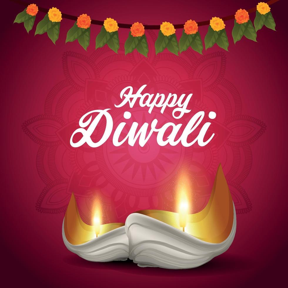 Fondo de festival tradicional indio feliz diwali con diwali diya creativo vector