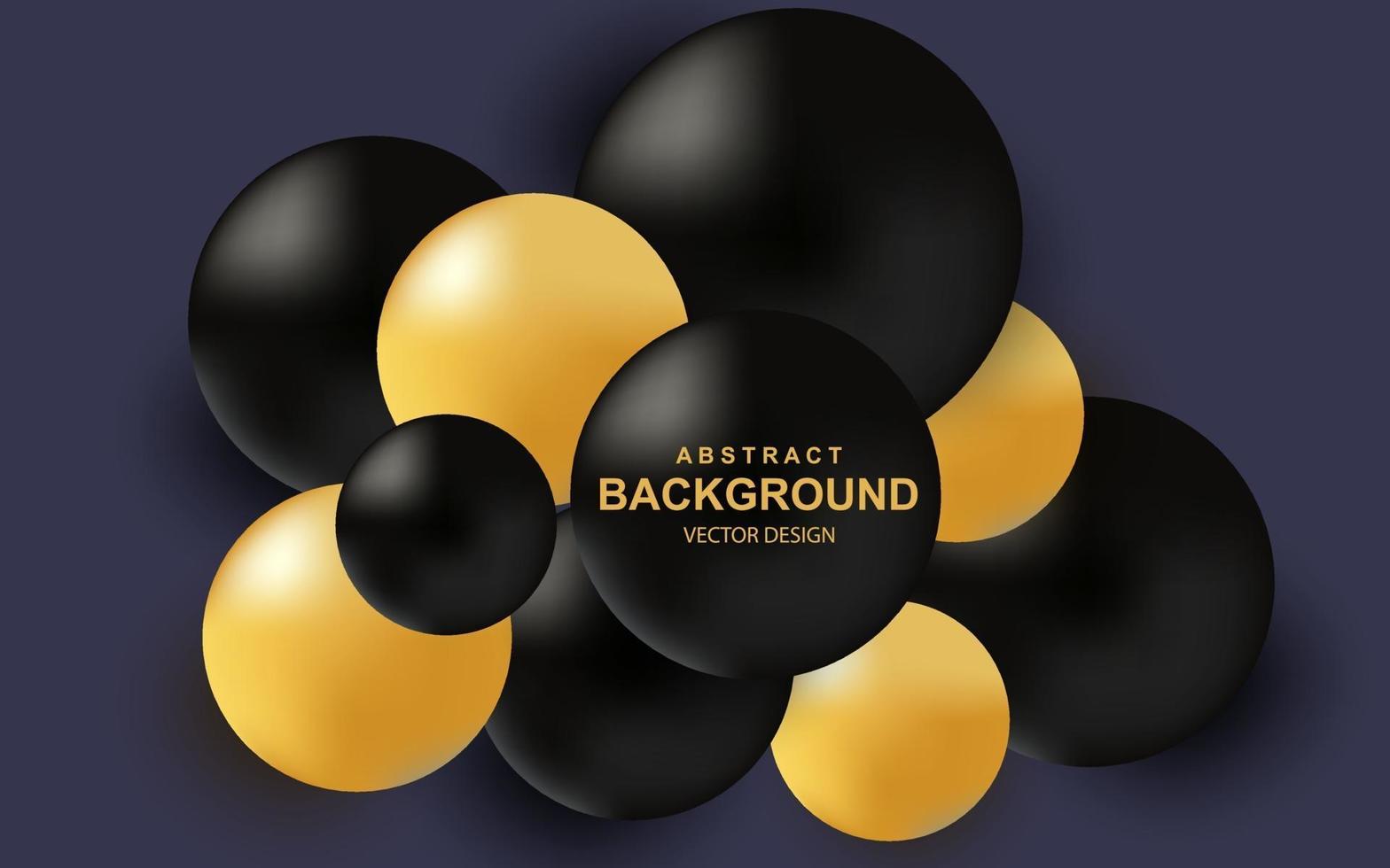 Color abstract background with realistic 3d balls luxury composition with black and gold glossy spheres vector