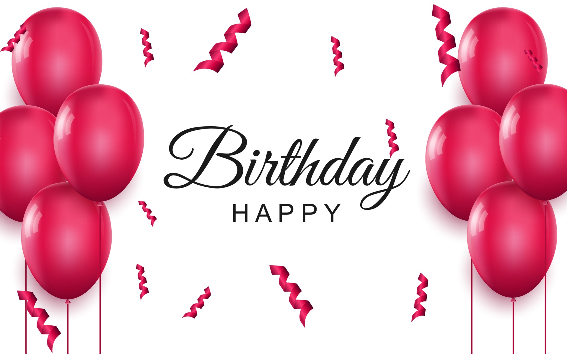 Happy birthday elegant greeting card pink air balloons and falling