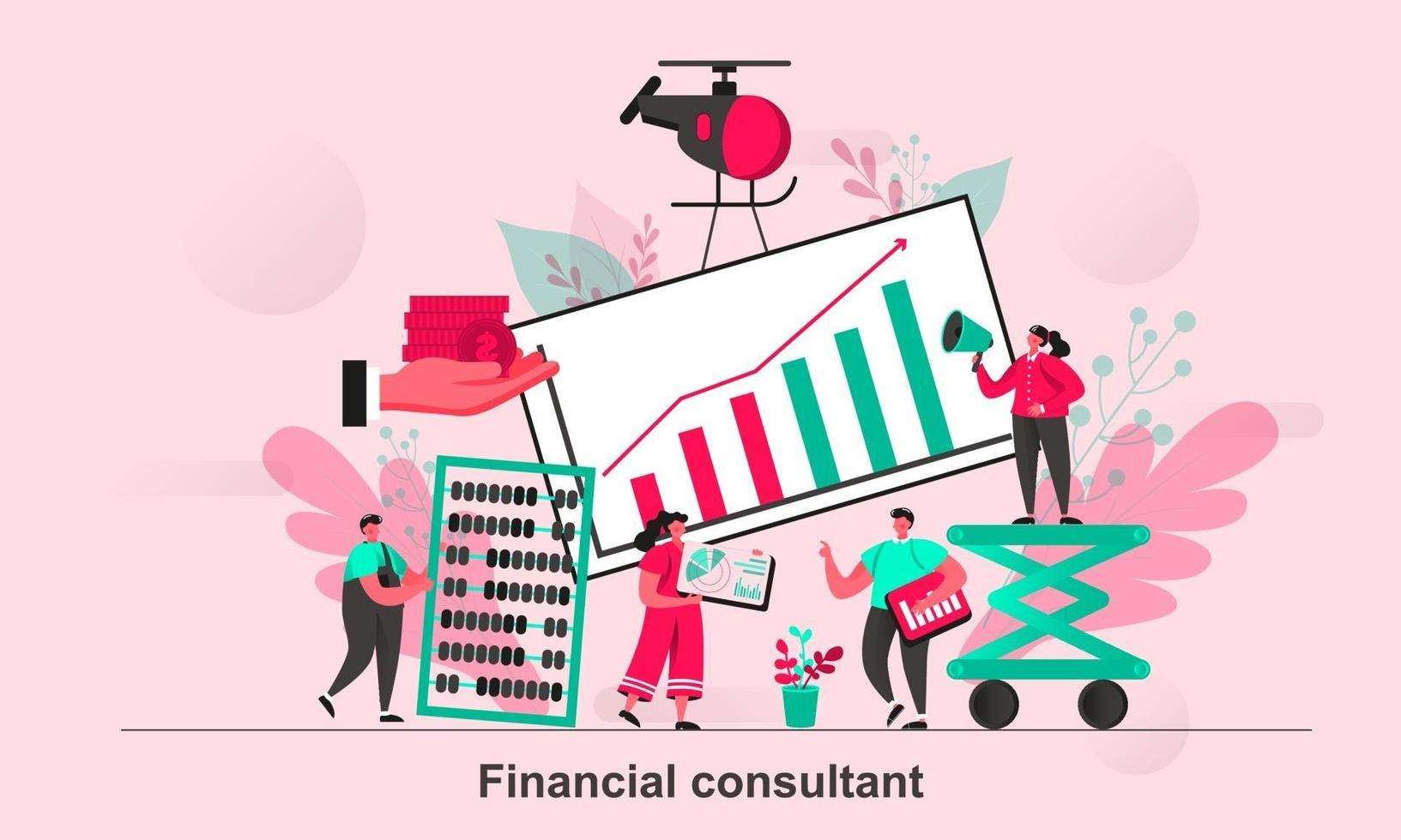 Financial consultant web concept design in flat style vector illustration