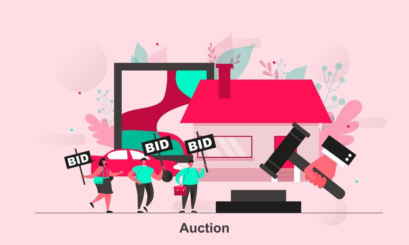 Auction web concept design in flat style vector illustration