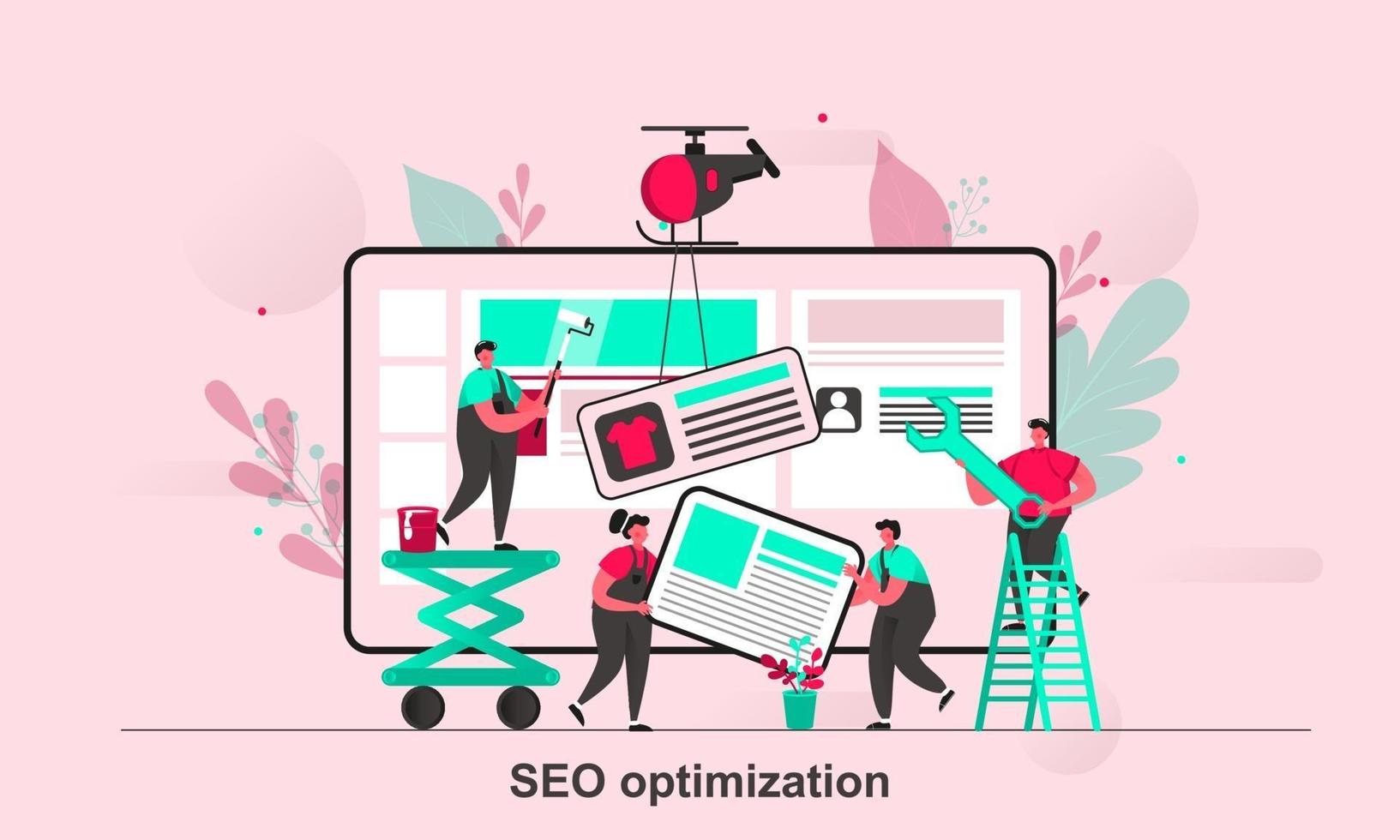 Diseño de concepto web de optimización seo en la ilustración de vector de estilo plano