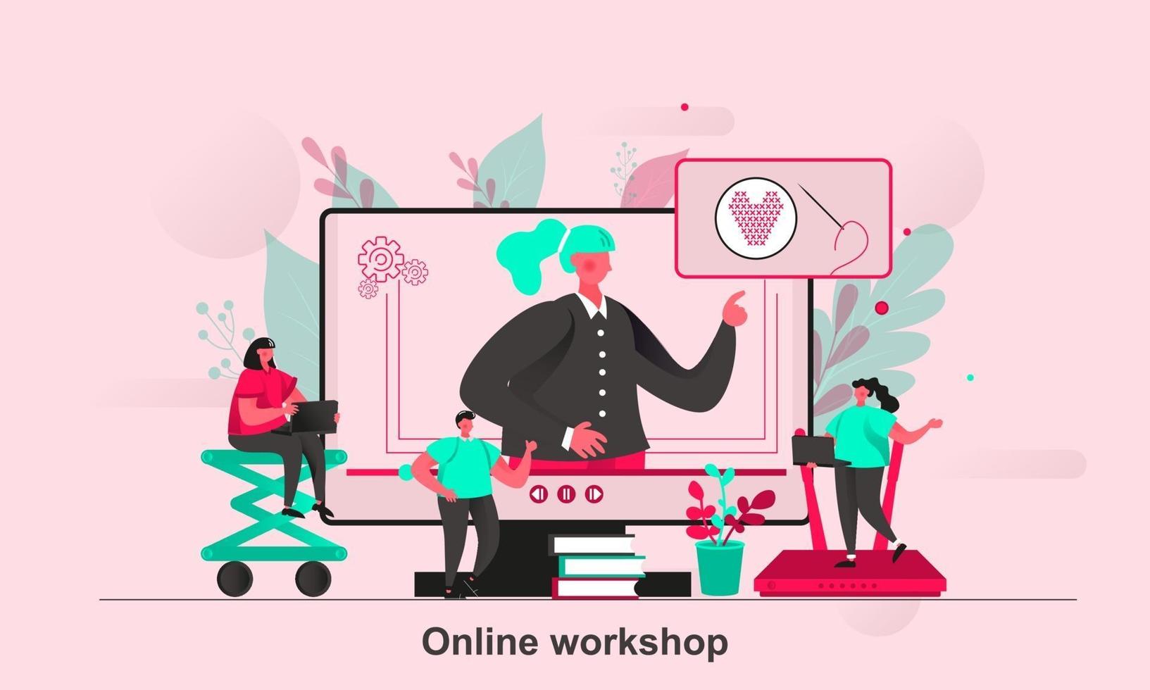 Online workshop web concept design in flat style vector illustration