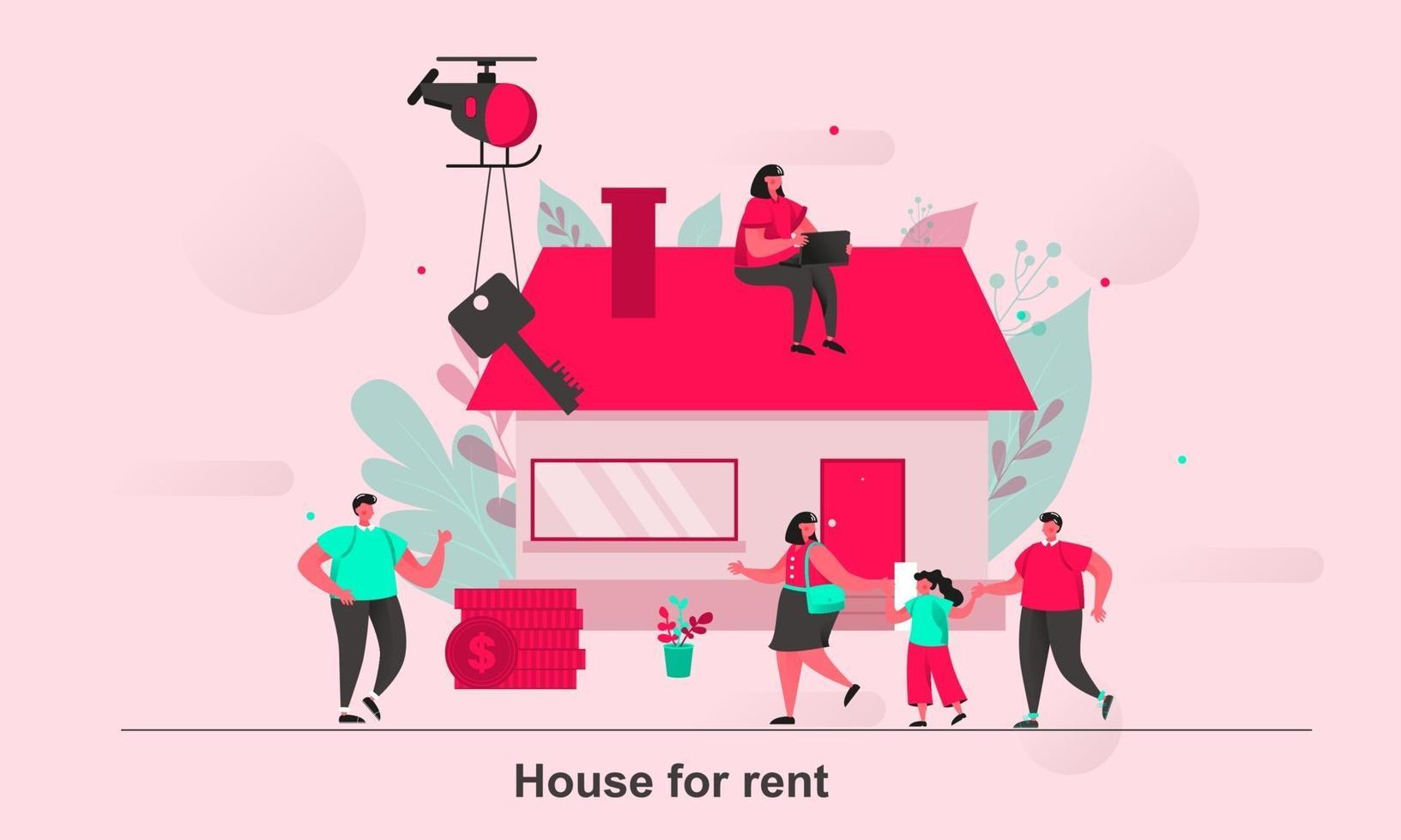 House for rent web concept design in flat style vector illustration