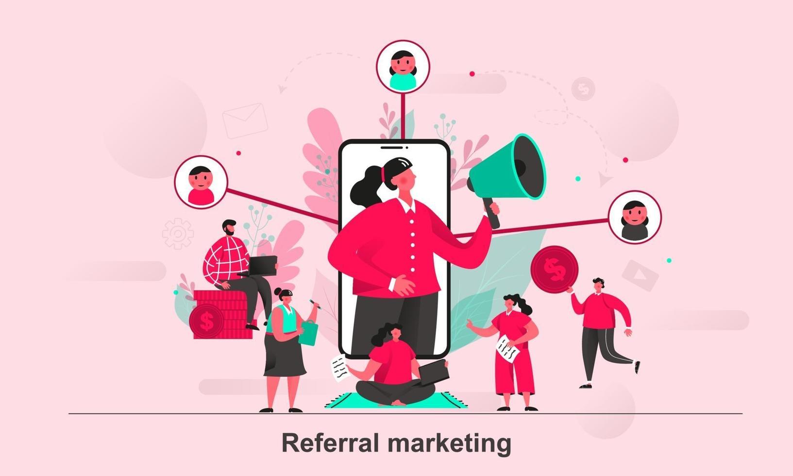 Diseño de concepto web de marketing de referencia en la ilustración de vector de estilo plano