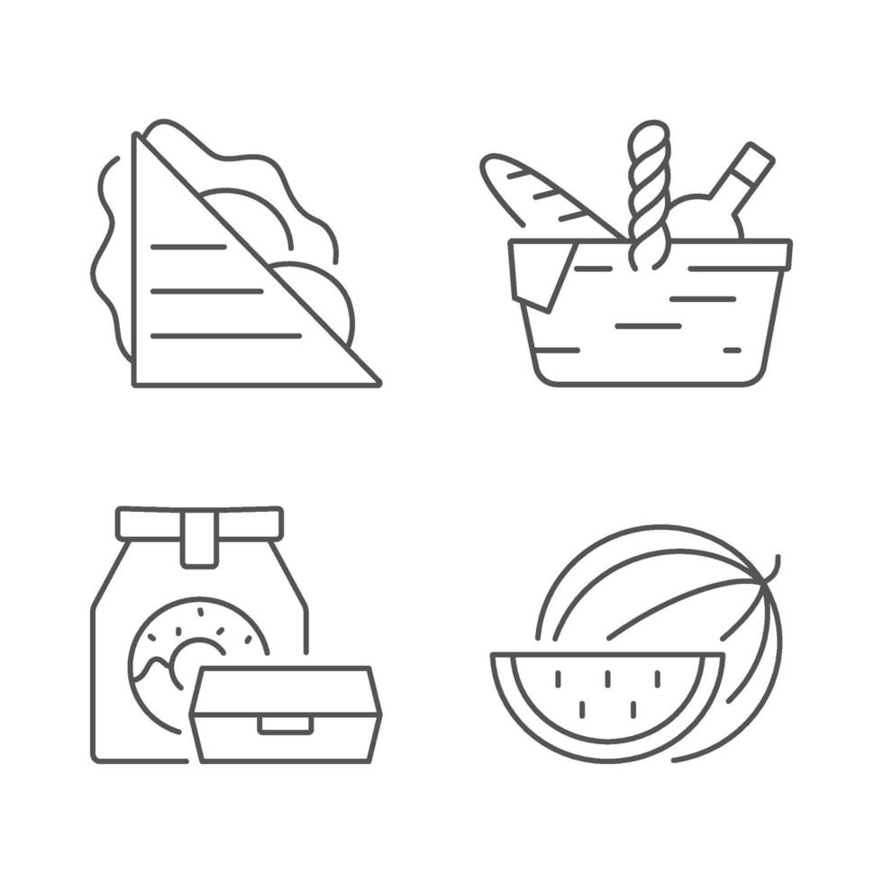 Outdoor meal linear icons set vector