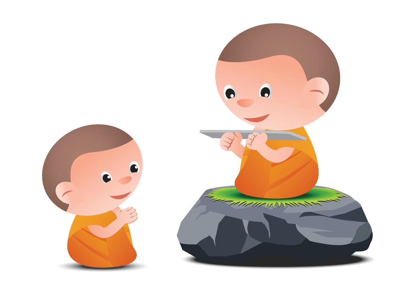 Old monk teaches Dharma to little monk vector