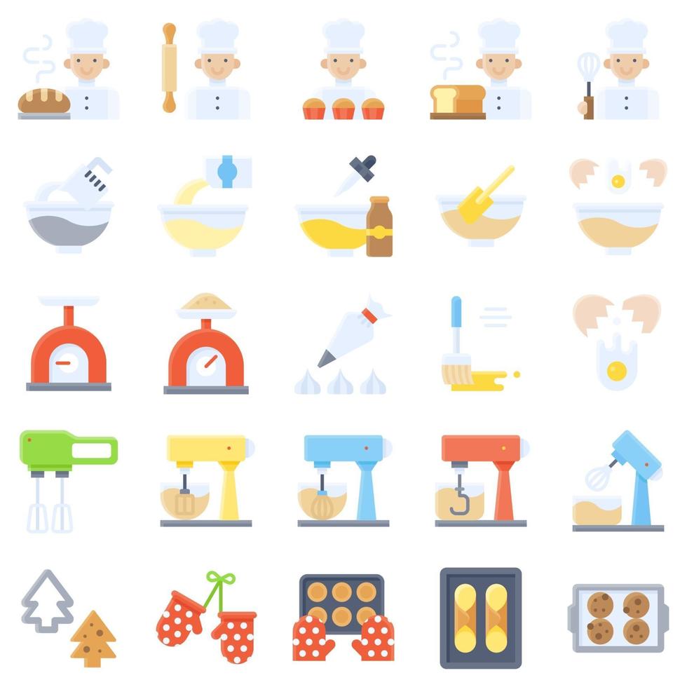 Bakery and baking related flat icon set vector