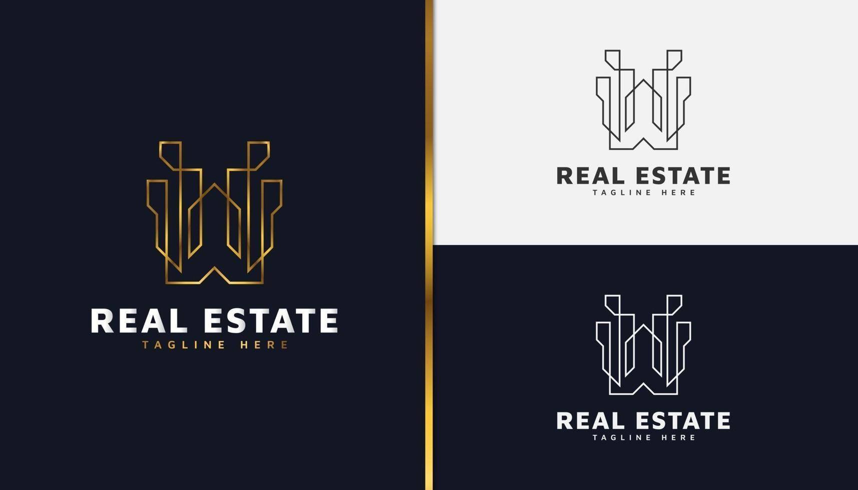 Gold Real Estate Logo with Line Style. Construction, Architecture or Building Logo Design Template vector