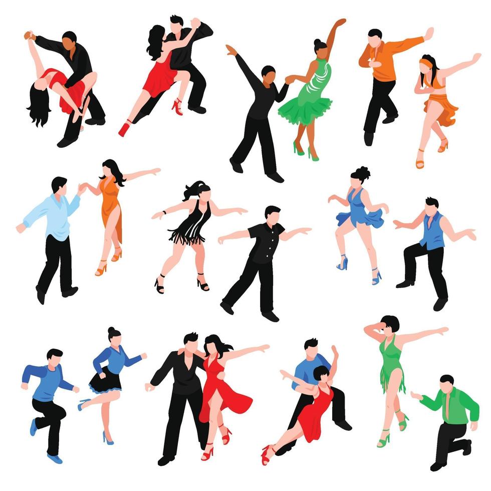 Dances Isometric People Set Vector Illustration