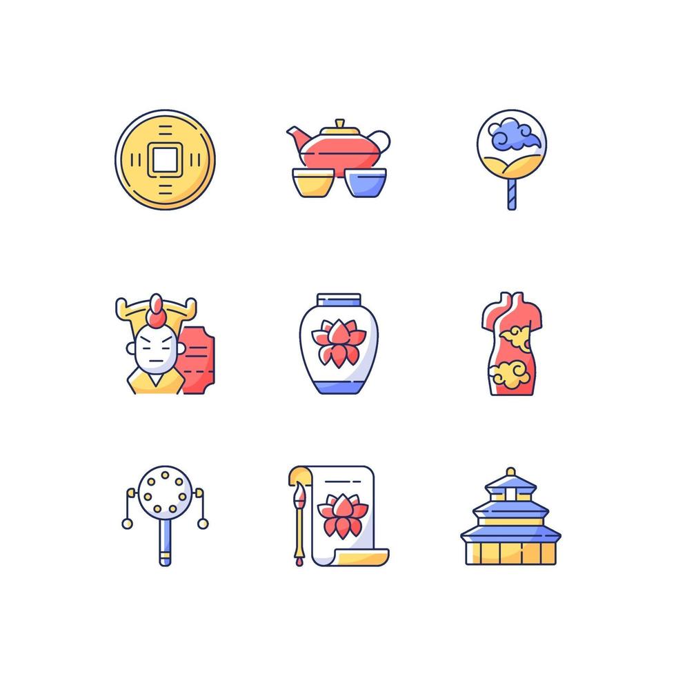 Chinese traditions RGB color icons set vector