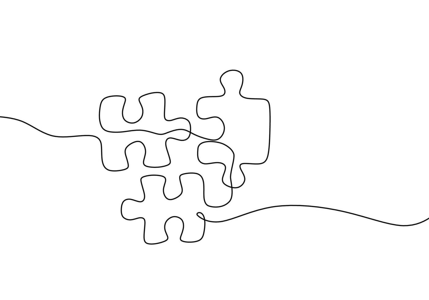 Continuous one line drawing of jigsaws on white background. Puzzle game