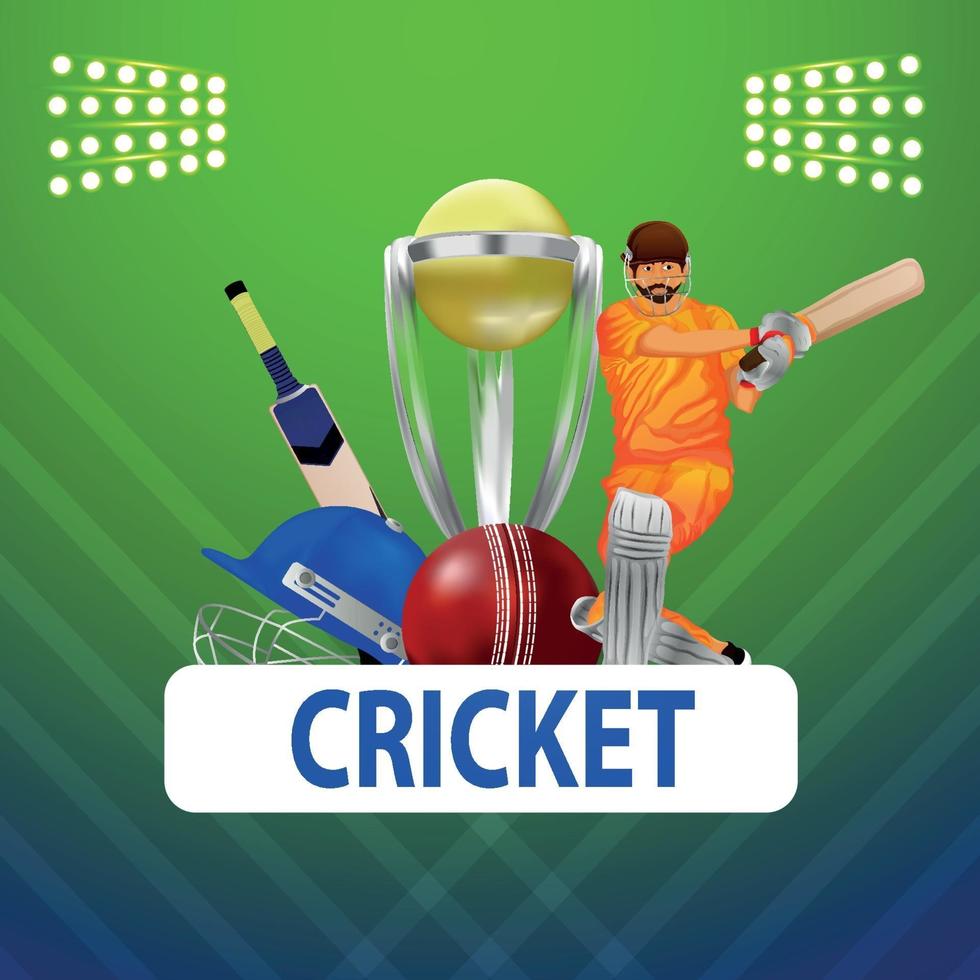 Live cricket championship vector illustration  with cricketer with cricket equipment